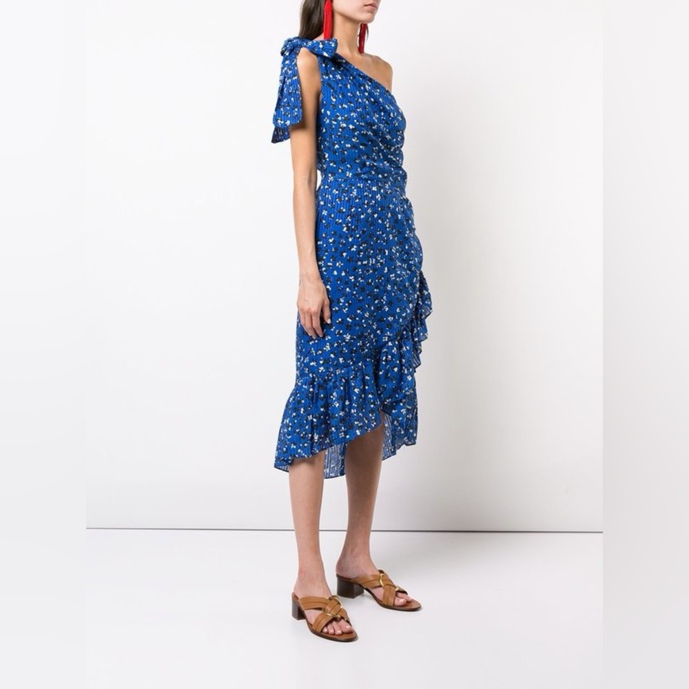 ULLA JOHNSON UMA Silk and Cotton Midi DRESS - COBALT